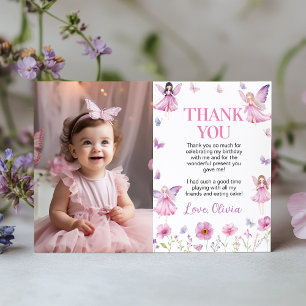 Magical Fairy Floral Garden Pastel Birthday Photo Thank You Card