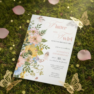 Magical Fairy Floral Garden Pixie Girls Birthday  Invitation