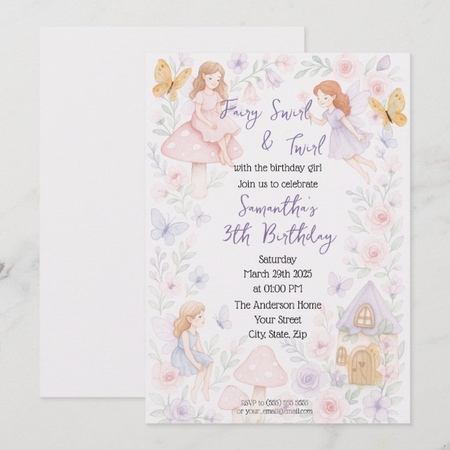 Magical Fairy Garden Birthday Invitation (Front/Back)
