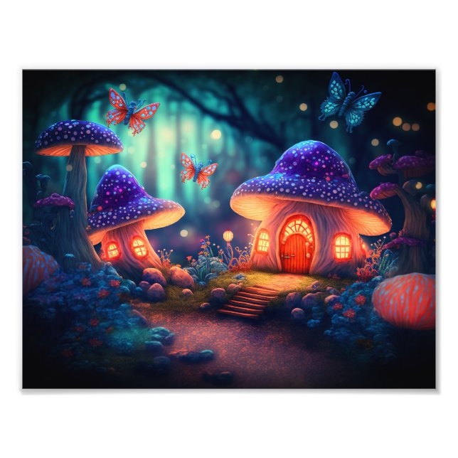 Magical Fairy Garden Butterflies Mushroom Cottages Photo Print (Front)