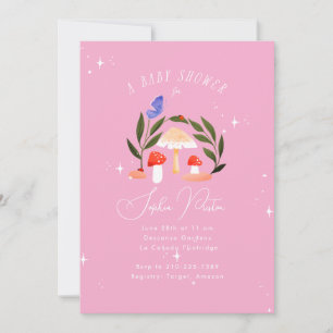 Magical Fairy Garden Mushrooms and Butterfly Baby Invitation