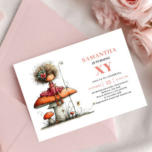 Magical Fairy Girl 3rd Birthday Blush Floral  Invitation