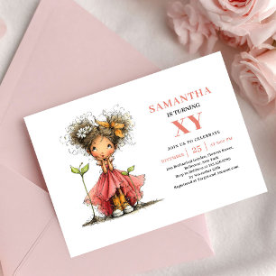 Magical Fairy Girl 7th Birthday Blush Floral  Invitation