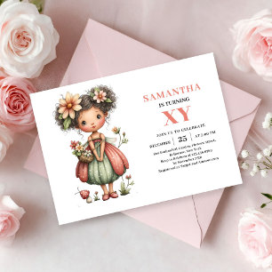 Magical Fairy Girl Birthday Floral Blush Pink  Invitation