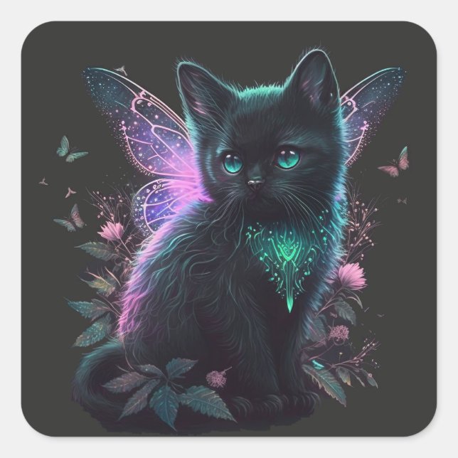 Magical Fairy Kitten Square Sticker (Front)