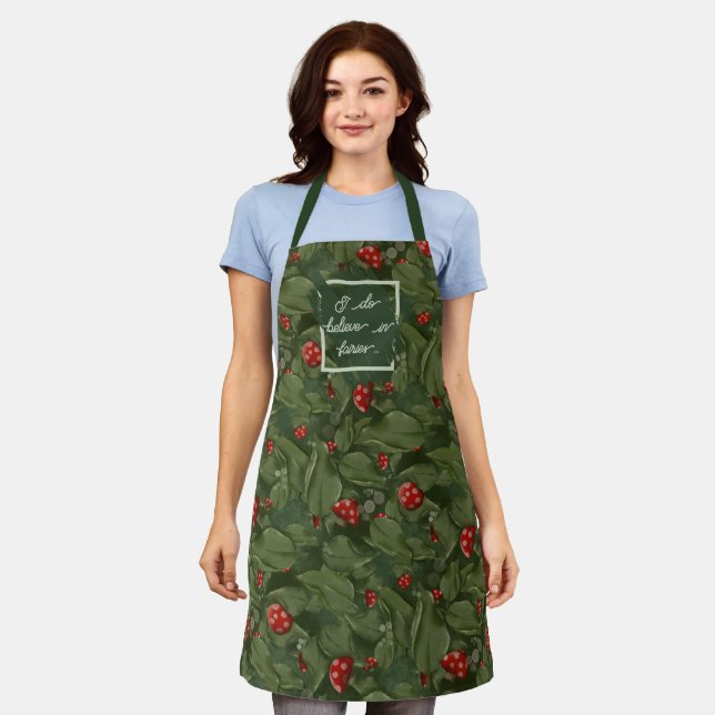 Magical Fairy Leaves & Red Toadstools Watercolour  Apron (Worn)