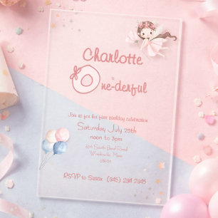 Magical Fairy One-derful Blush Girls 1st Birthday Acrylic Invitations