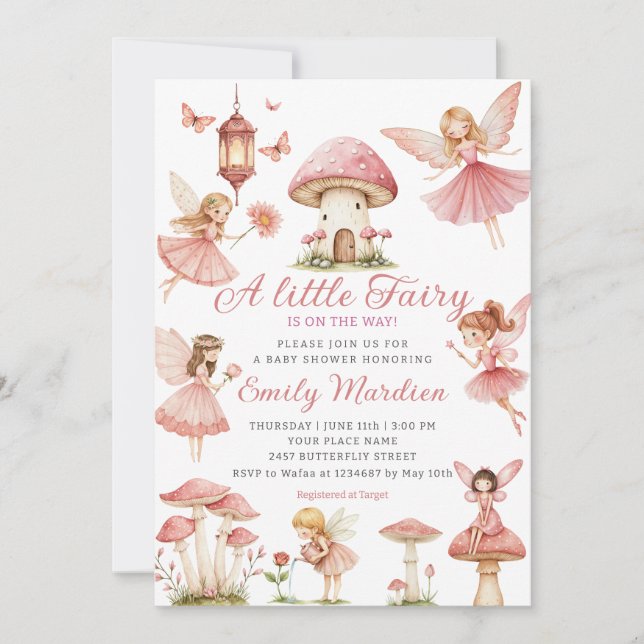 Magical Fairy Pink Blush Floral Garden Baby Shower Invitation (Front)