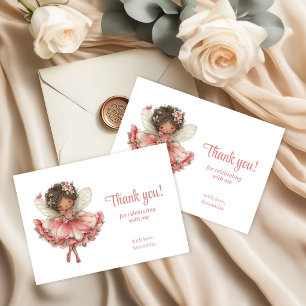 Magical Fairy Pink Floral 6th Birthday Party Thank You Card