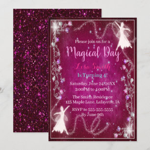Magical Fairy Pink Starry Night Birthday Party Invitation