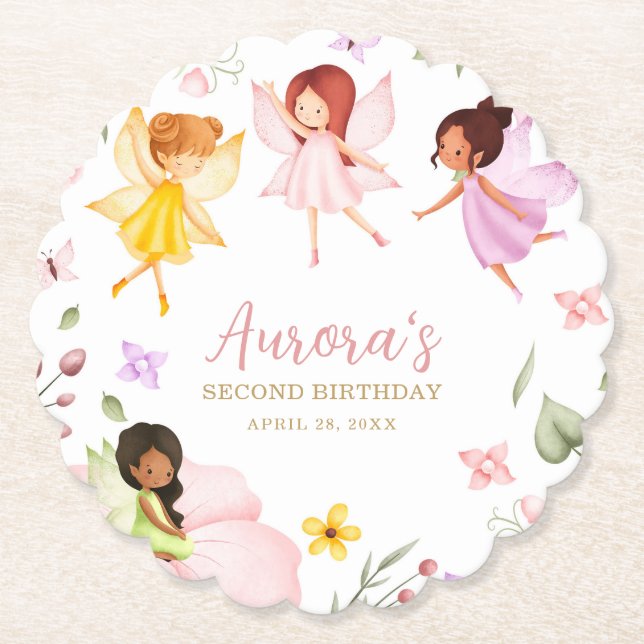 Magical Fairy Princess Enchanted Garden Birthday Paper Coaster (Front)