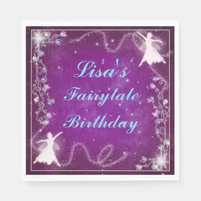 Magical Fairy Purple Starry Night Birthday Party Napkin (Front)