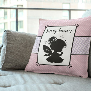 Magical Fairy Silhouette: Pink Polka Dot Delight Throw Pillow