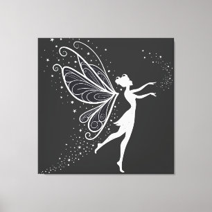 Magical Fairy Silhouette with Wings and Stars Canvas Print