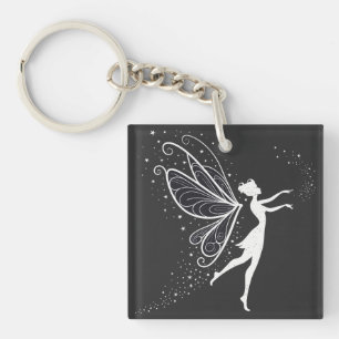 Magical Fairy Silhouette with Wings and Stars Keychain