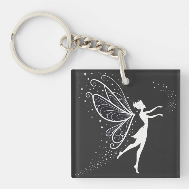 Magical Fairy Silhouette with Wings and Stars Keychain (Front)