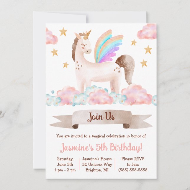 Magical,Fairy tale, Unicorn, Themed Birthday Party Invitation (Front)