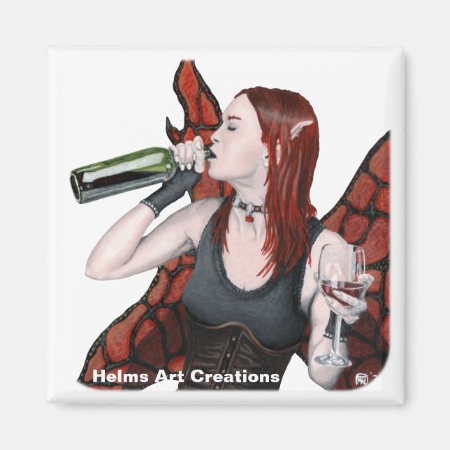 Magical Fairy Wine Bottle Fantasy Button Magnet (Front)