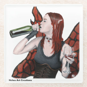 Magical Fairy Wine Bottle Fantasy Glass Coaster