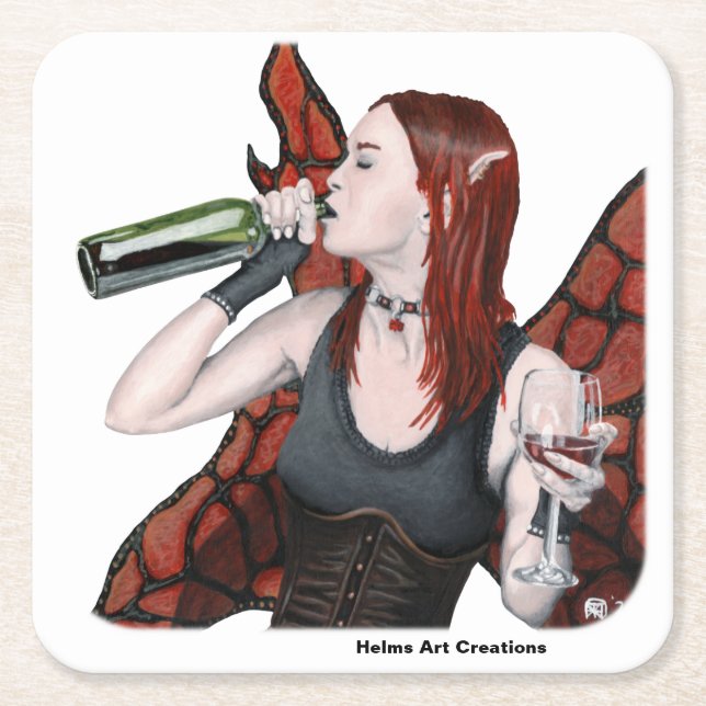 Magical Fairy Wine Bottle Fantasy Paper Coasters (Front)