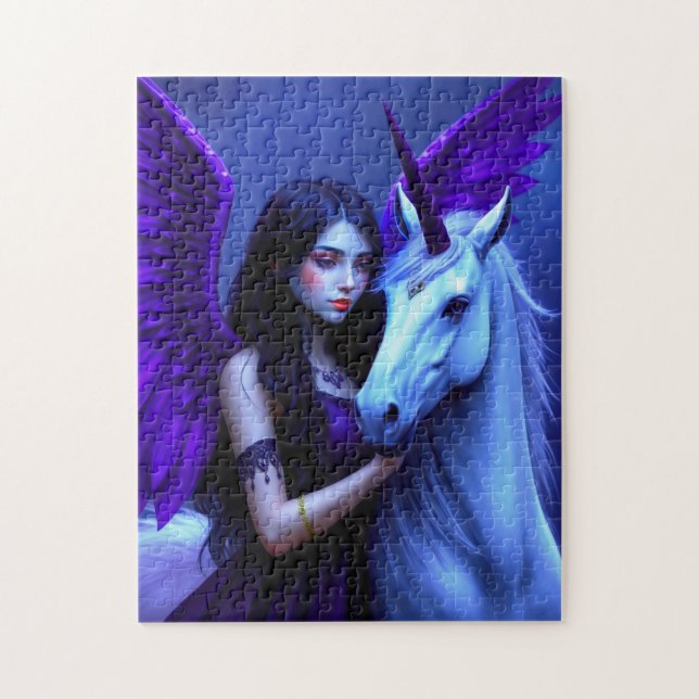 Magical Fairy with Unicorn with Purple and Blue  Jigsaw Puzzle (Vertical)