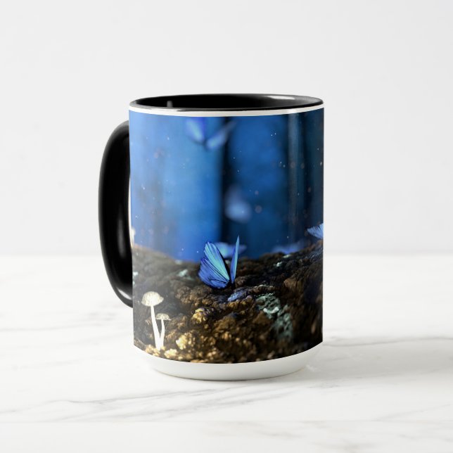 Magical Fairy Woods with Butterflies and Mushrooms Mug (Front Left)