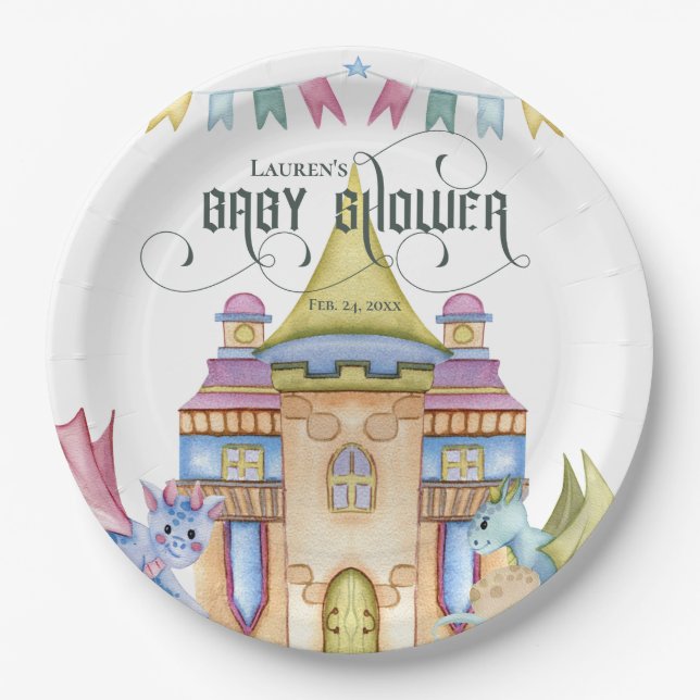 Magical Fairytale Dragon Baby Shower Paper Plate (Front)