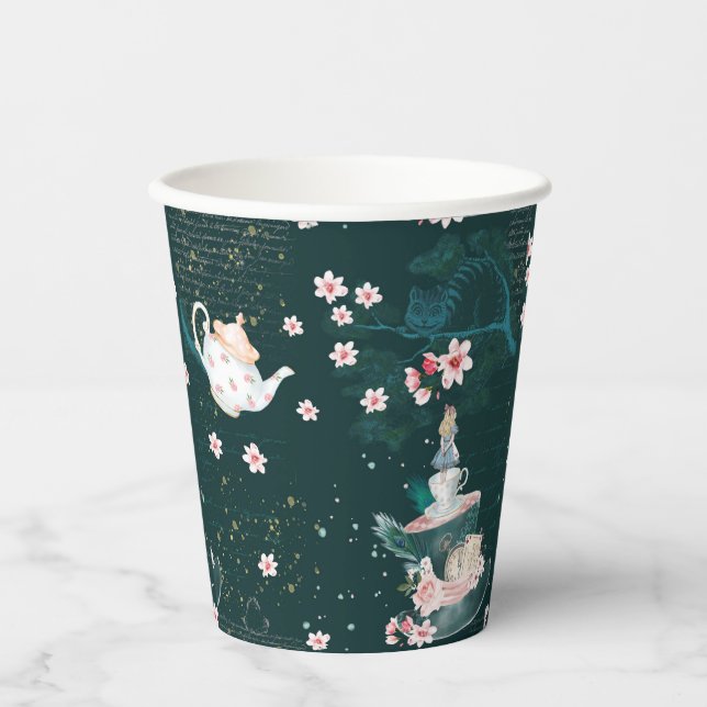 Magical Fantasy Alice In Wonderland Collage Paper Cups (Front)