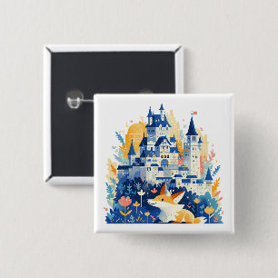 Magical Fantasy Castle and Joyful Fox 2 Inch Square Button