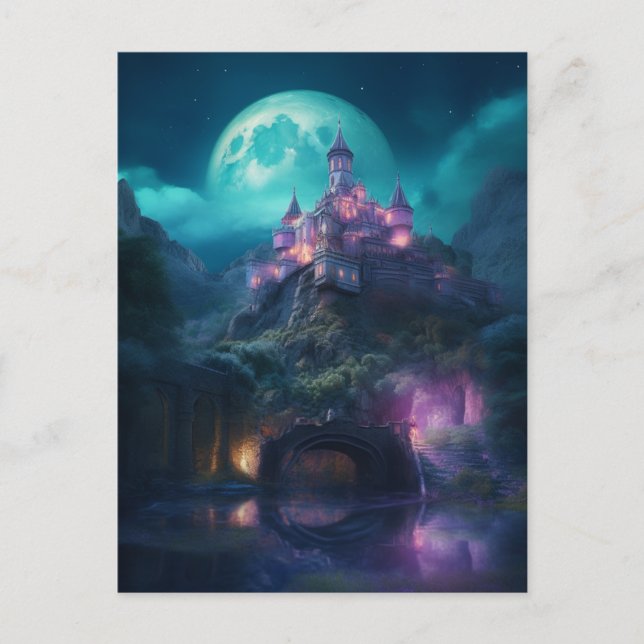 Magical Fantasy Castle Full Moon Postcard (Front)