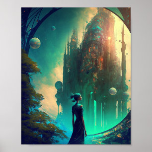 Magical Fantasy Castle Full Moon Poster