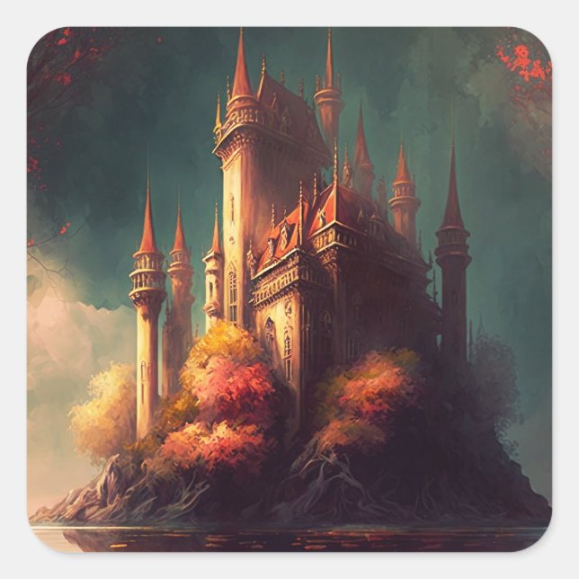 Magical Fantasy Castle Square Sticker (Front)