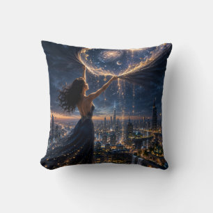 Magical Fantasy City & Starry Sky Throw Pillow