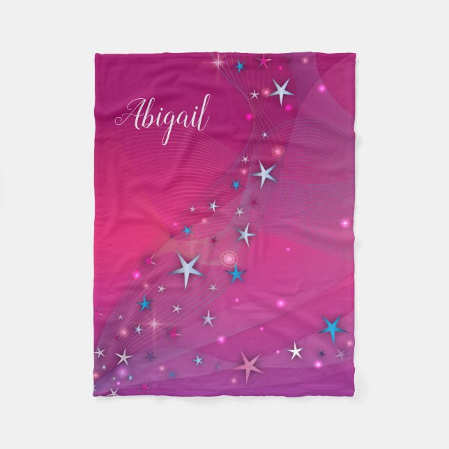 Magical Fantasy Dreamy Celestial Stars on Magenta  Fleece Blanket (Front)