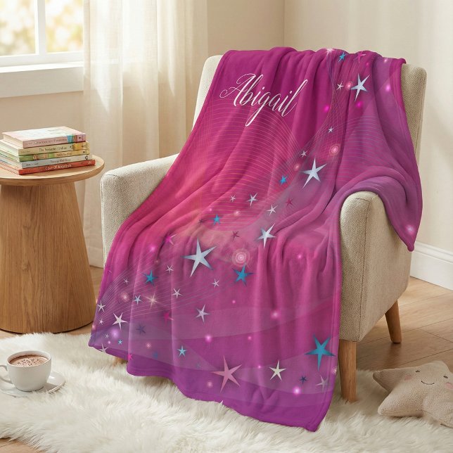 Magical Fantasy Dreamy Celestial Stars on Magenta  Fleece Blanket (Creator Uploaded)