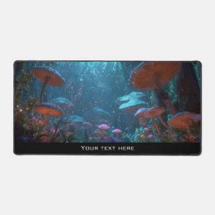 Magical Fantasy Enchanted Blue Mushroom Forest Desk Mat