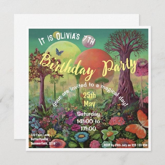 Magical Fantasy Flower Garden Birthday Invitation (Front/Back)