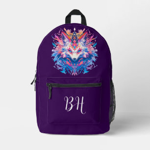 Magical Fantasy Fox Purple Initials Printed Backpack