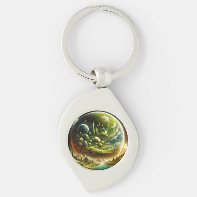 Magical Fantasy Planet With Celestial Nature Keychain (Front)