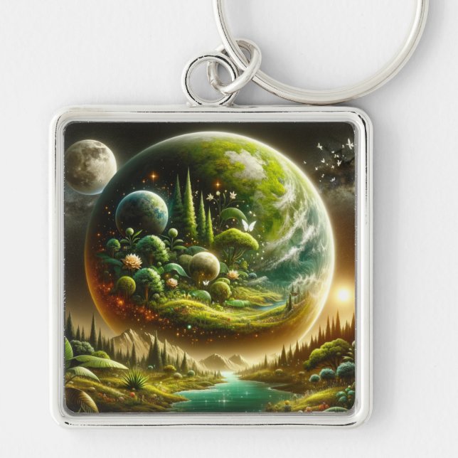 Magical Fantasy Planet With Celestial Nature Keychain (Front)