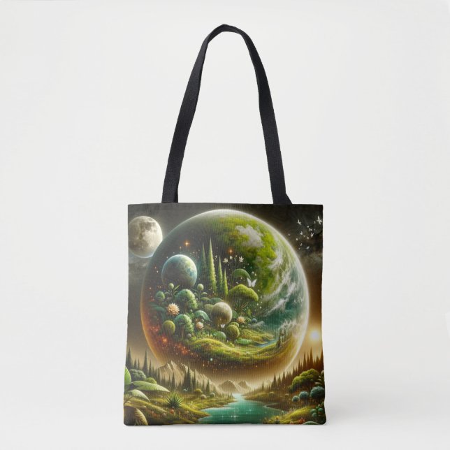 Magical Fantasy Planet With Celestial Nature Tote Bag (Front)