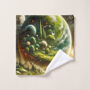 Magical Fantasy Planet With Celestial Nature Wash Cloth