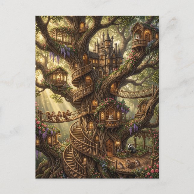 Magical Fantasy Treehouse Castle Postcard (Front)