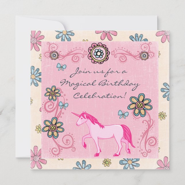 Magical Fantasy Unicorn Girl's Birthday Invitation (Front)