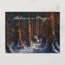 Magical fantasy winter forest and magicfox 
