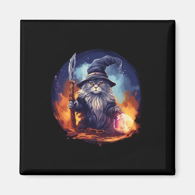 Magical Feline Sorcerer Enchanting Wizard Cat  Magnet (Front)