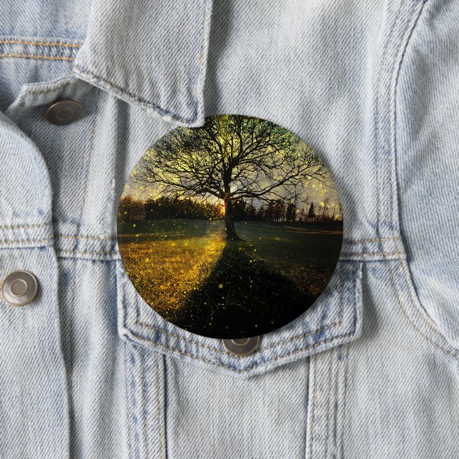 Magical fireflies dreamy landscape 4 inch round button (In Situ)