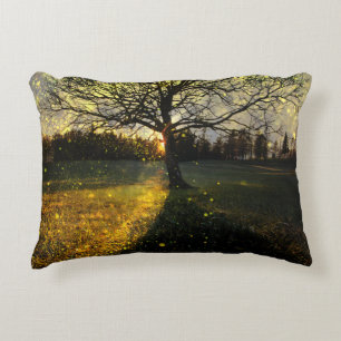 Magical fireflies dreamy landscape accent pillow