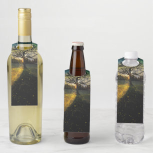 Magical fireflies dreamy landscape bottle tag