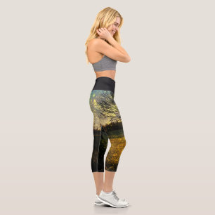 Magical fireflies dreamy landscape capri leggings